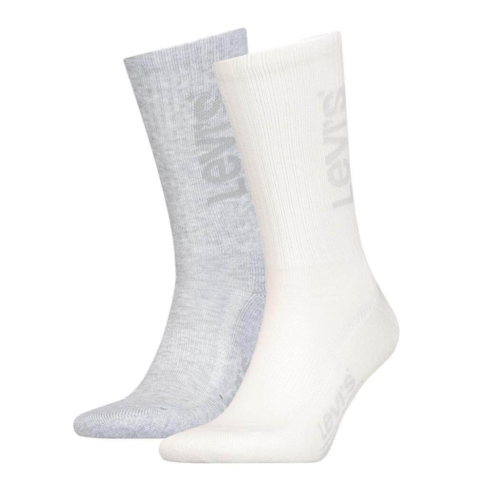 Levis Unisex Tonal Logo Regular Cut (2-Pack) Crew Sock Marshmellow/Light Grey Mel