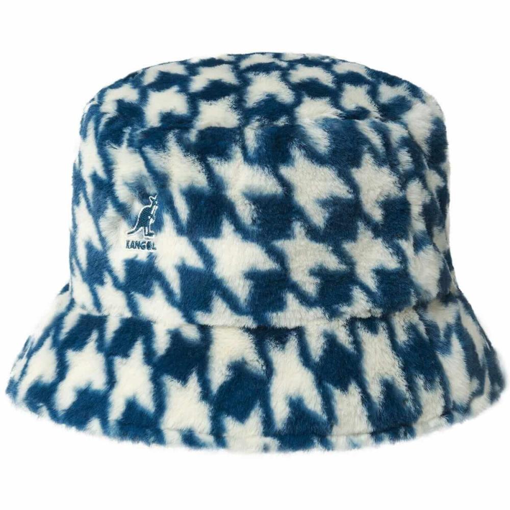 Kangol Faux Fur Bucket Blue Houndstooth