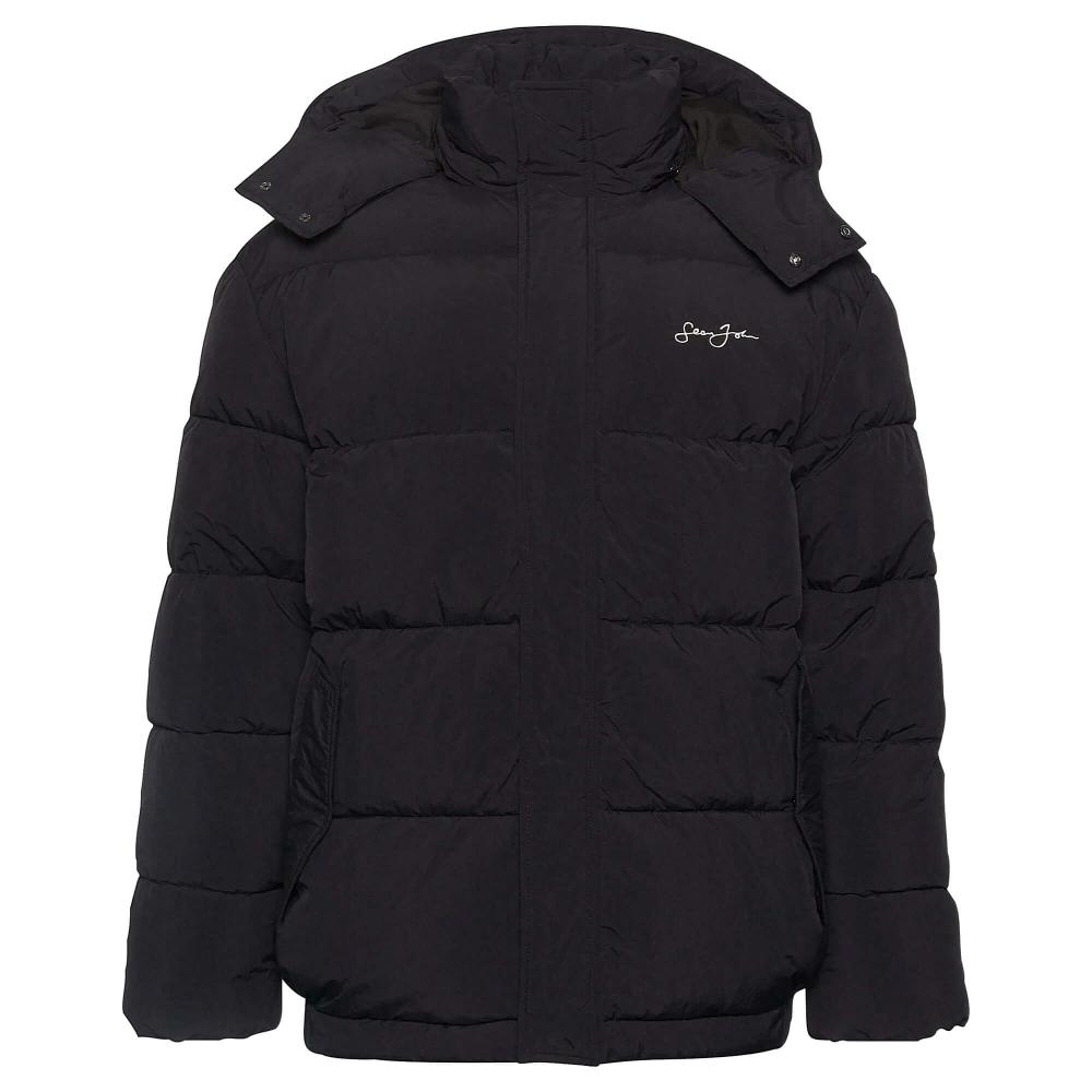 Sean John SJ Script Logo Hooded Puffer Jacket black
