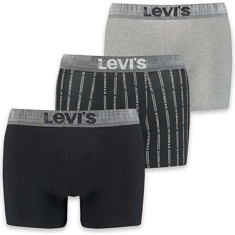 Levis Men Giftbox Stripes Logo Boxer Brief 3P Black / Grey