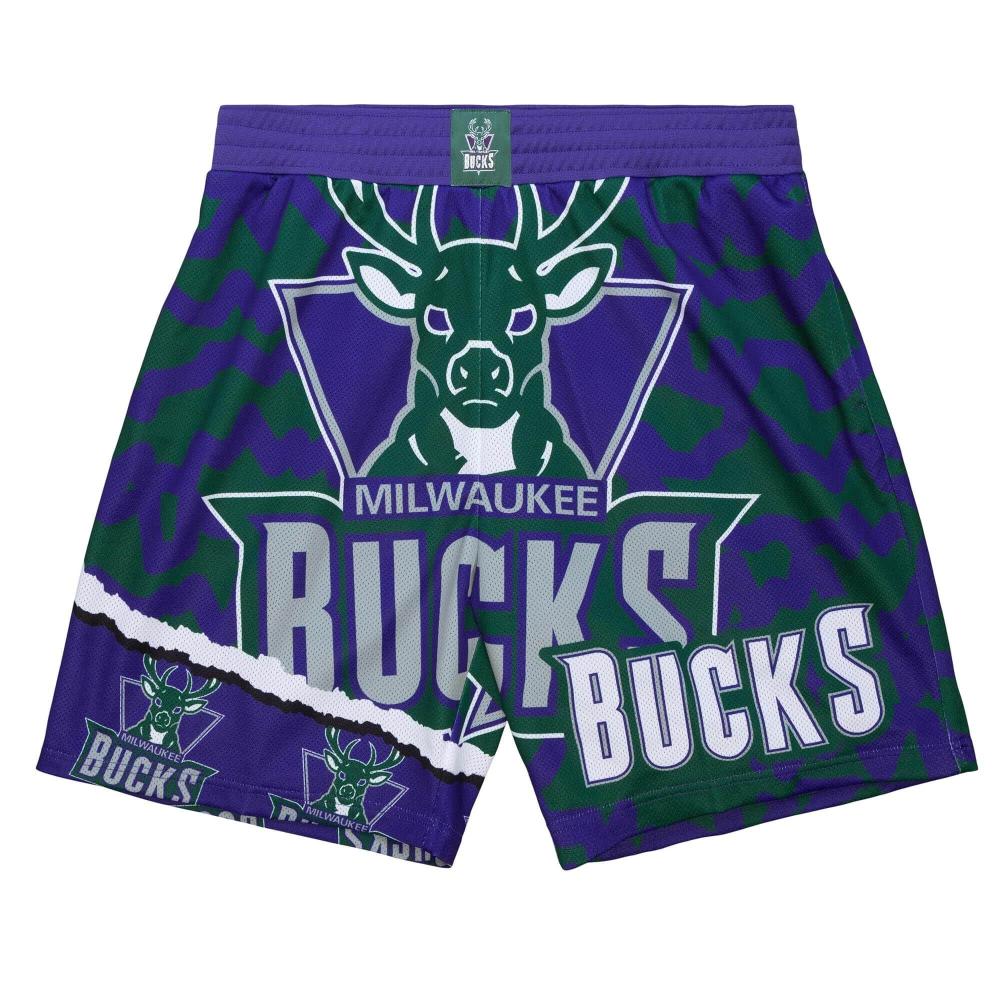 Mitchell & Ness NBA JUMBOTRON 2.0 SUBLIMATED SHORTS MILWAUKEE BUCKS PURPLE / GREEN
