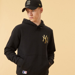 NEW ERA mikina MLB Team logo metallic print hoody NEW YORK YANKEES Black