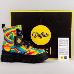 Buffalo Aspha Lace Up Hi Black Rainbow (Vegan Nappa)