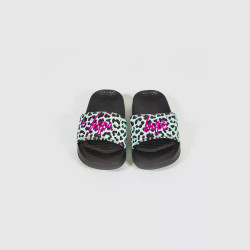 Hype Kids Unisex Black Ice Leopard Script Sliders