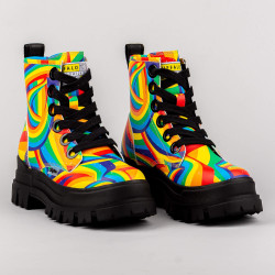 Buffalo Aspha Lace Up Hi Black Rainbow (Vegan Nappa)