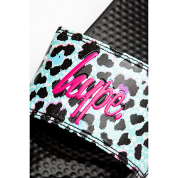 Hype Kids Unisex Black Ice Leopard Script Sliders