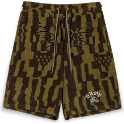 Grimey Wear Lucky Dragon All Over Jacquard Terry Towelling Baggy Sweatshorts Black