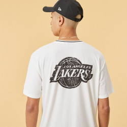 NEW ERA tričko Distressed Graphic oversized tee LOSLAK LOS ANGELES LAKERS White