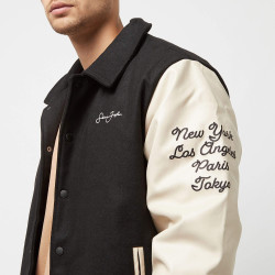Sean John SJ Script Logo Retro Car College Jacket black/light beige
