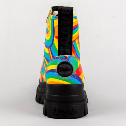 Buffalo Aspha Lace Up Hi Black Rainbow (Vegan Nappa)
