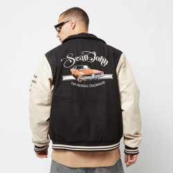 Sean John SJ Script Logo Retro Car College Jacket black/light beige