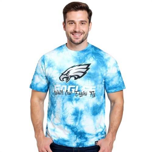 Tričko RE:COVERED x NFL Philadelphia Eagles modro-biele batikované