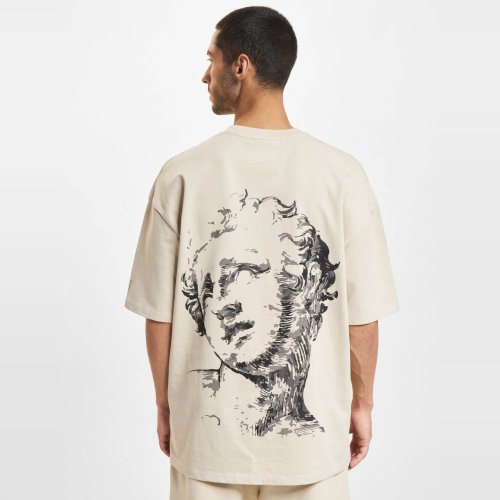 Pánske oversized tričko DEF Casual Sculpture Back Print béžové