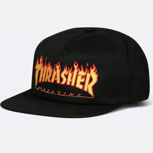 Thrasher Flame Embroidered Snapback Black