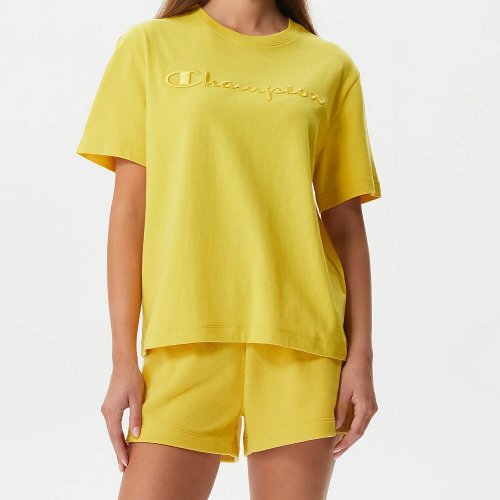 Champion Wmns Knitted Champion Logo Crewneck T-Shirt Yellow