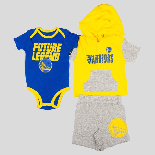 OUTER STUFF NBA SLAM DUNK 3PC SS CREEPER SET GOLDEN STATE WARRIORS Blue/Yellow/Grey