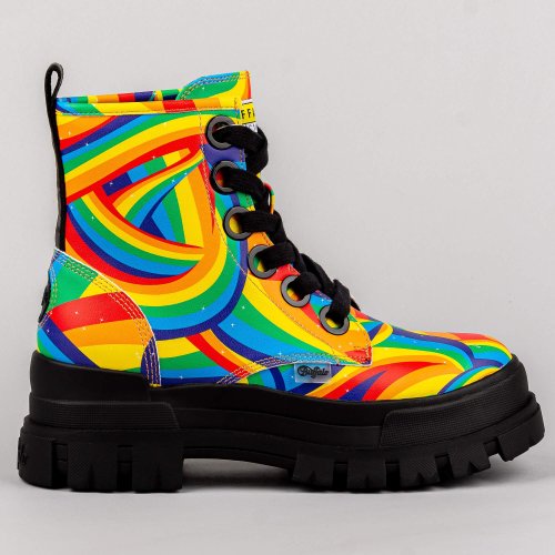 Buffalo Aspha Lace Up Hi Black Rainbow (Vegan Nappa)