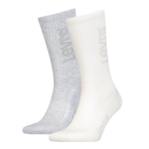 Levis Unisex Tonal Logo Regular Cut (2-Pack) Crew Sock Marshmellow/Light Grey Mel