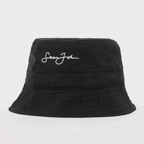 Sean John Script Logo Nylon Buckethat black