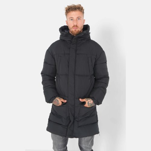 Sixth June Long Puffer Jacket With Hood Black