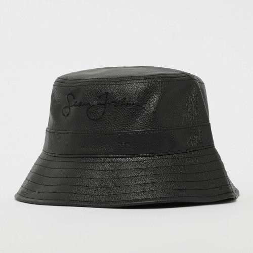 Sean John Script Logo Fake Leather Buckethat Black
