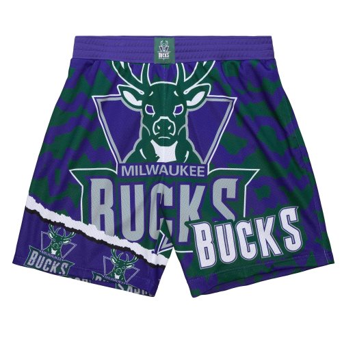 Mitchell & Ness NBA JUMBOTRON 2.0 SUBLIMATED SHORTS MILWAUKEE BUCKS PURPLE / GREEN