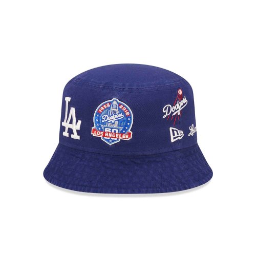 New Era MLB LA Dodgers Cooperstown Multi Patch Blue Bucket Hat