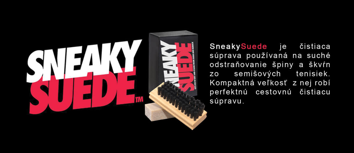 SneakySuede je čistiaca súprava používaná na suché odstraňovanie špiny a škvŕn zo semišových tenisiek. Kompaktná veľkosť  z nej robí perfektnú cestovnú čistiacu súpravu.
